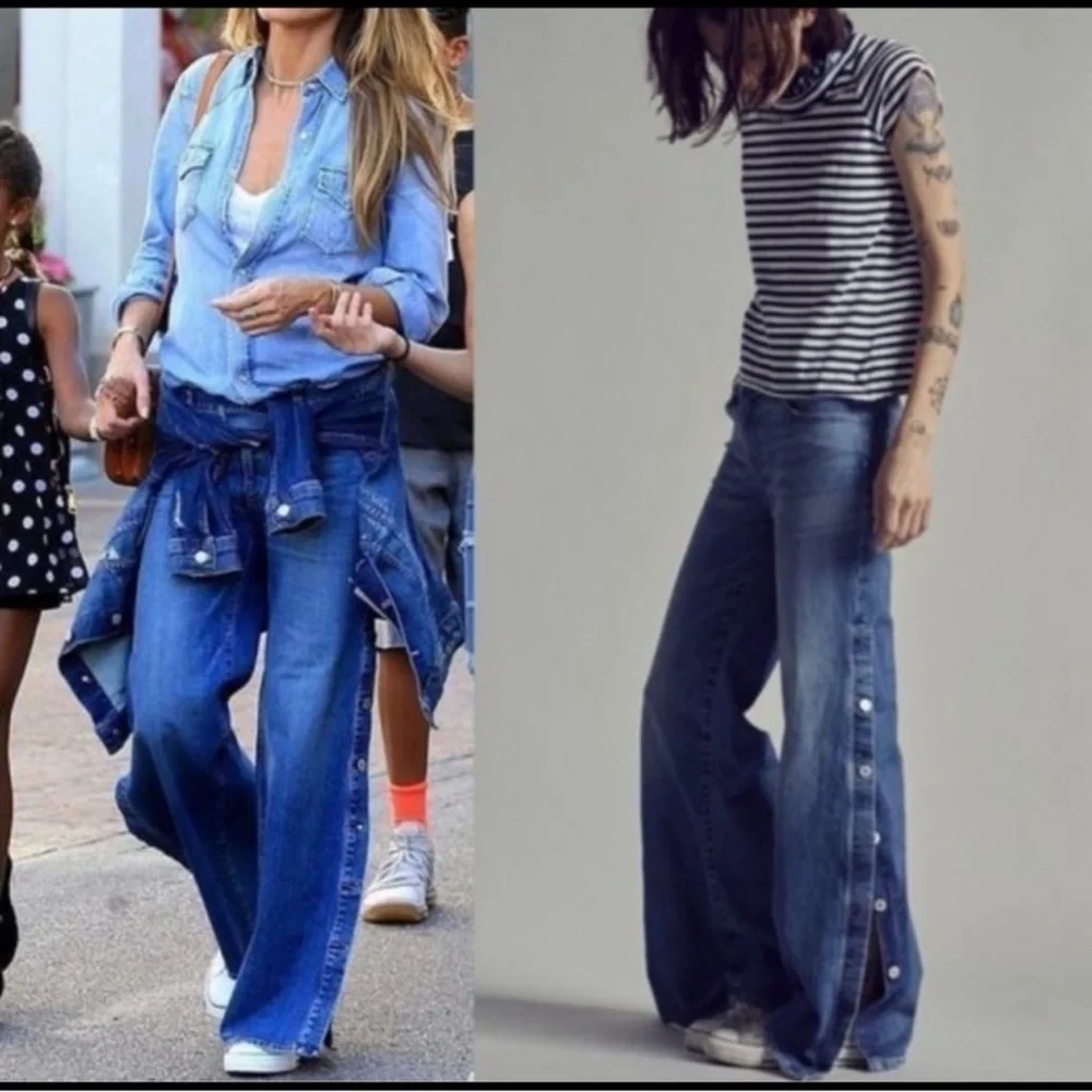 Nili Lotan X Target Wide Leg Jeans Women’s Size 12 Snap Button Sides C